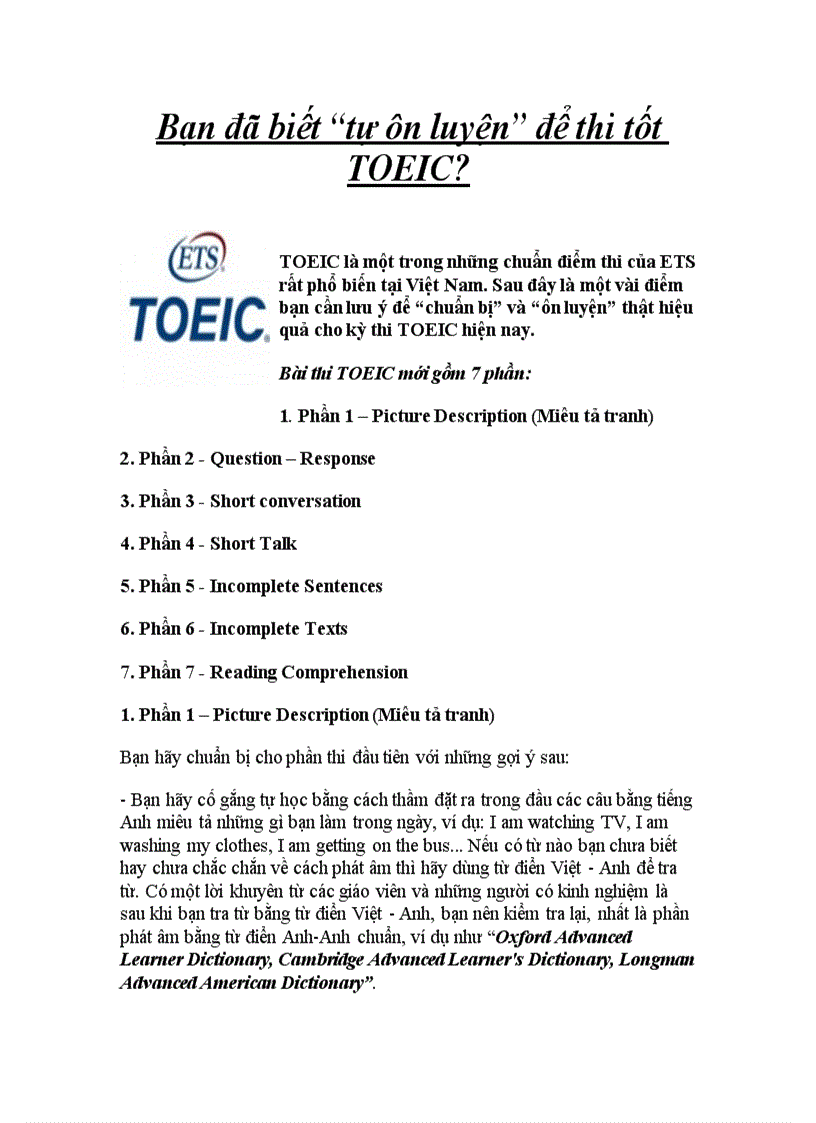 Bạn đã biết tự ôn luyện để thi tốt TOEIC