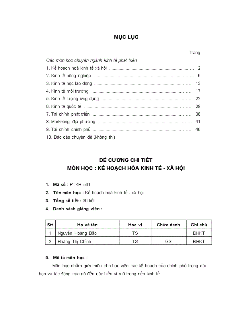 Tập đề cương chi tiết môn học ngành kinh tế phát triển