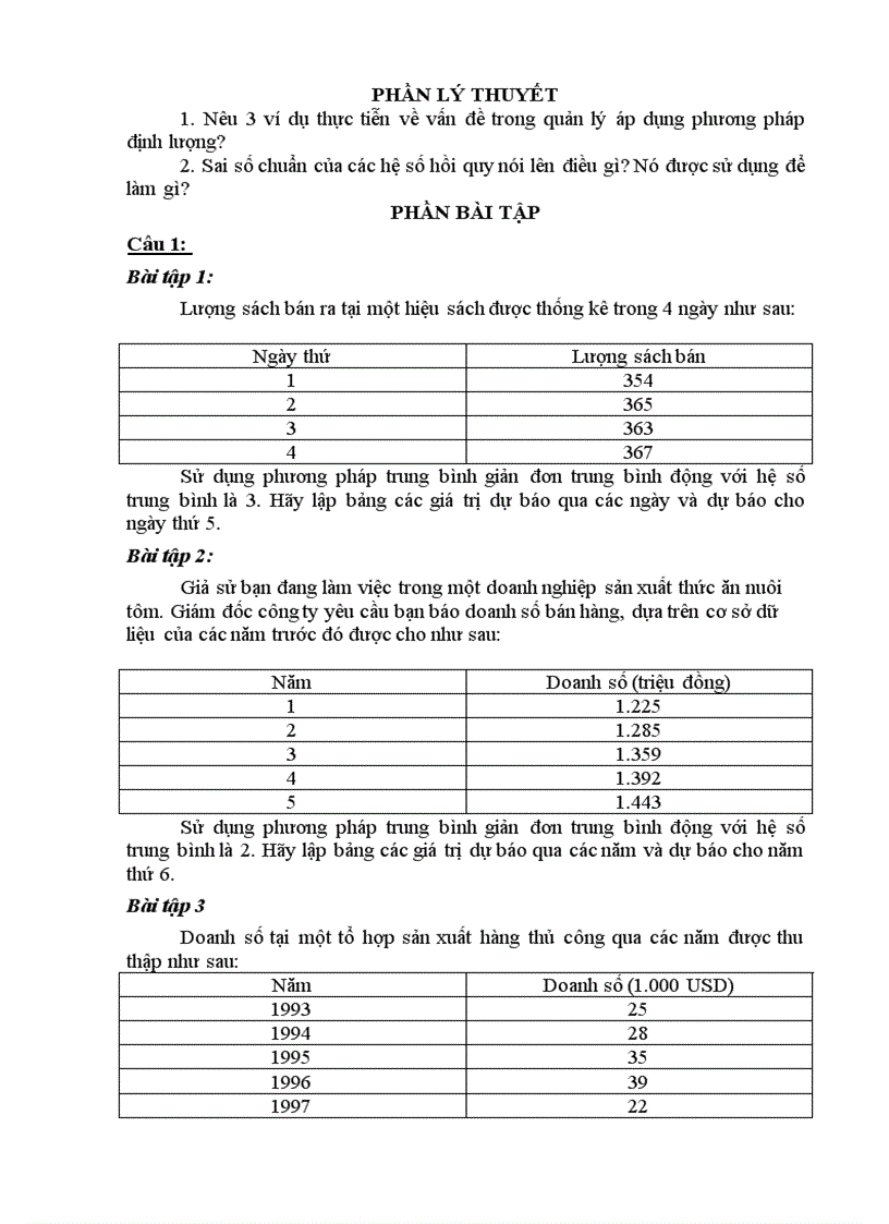 Bài tập các phương pháp định lượng trong quản lý