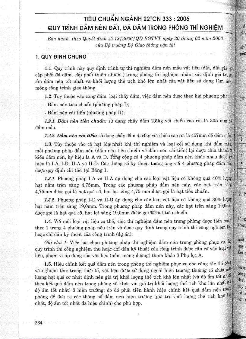 Tiêu chuẩn ngành 22 TCN 333 2006 Quy trình đầm nén đất đá dăm trong phòng thí nghiệm Tiêu chuẩn ngành Giao thông