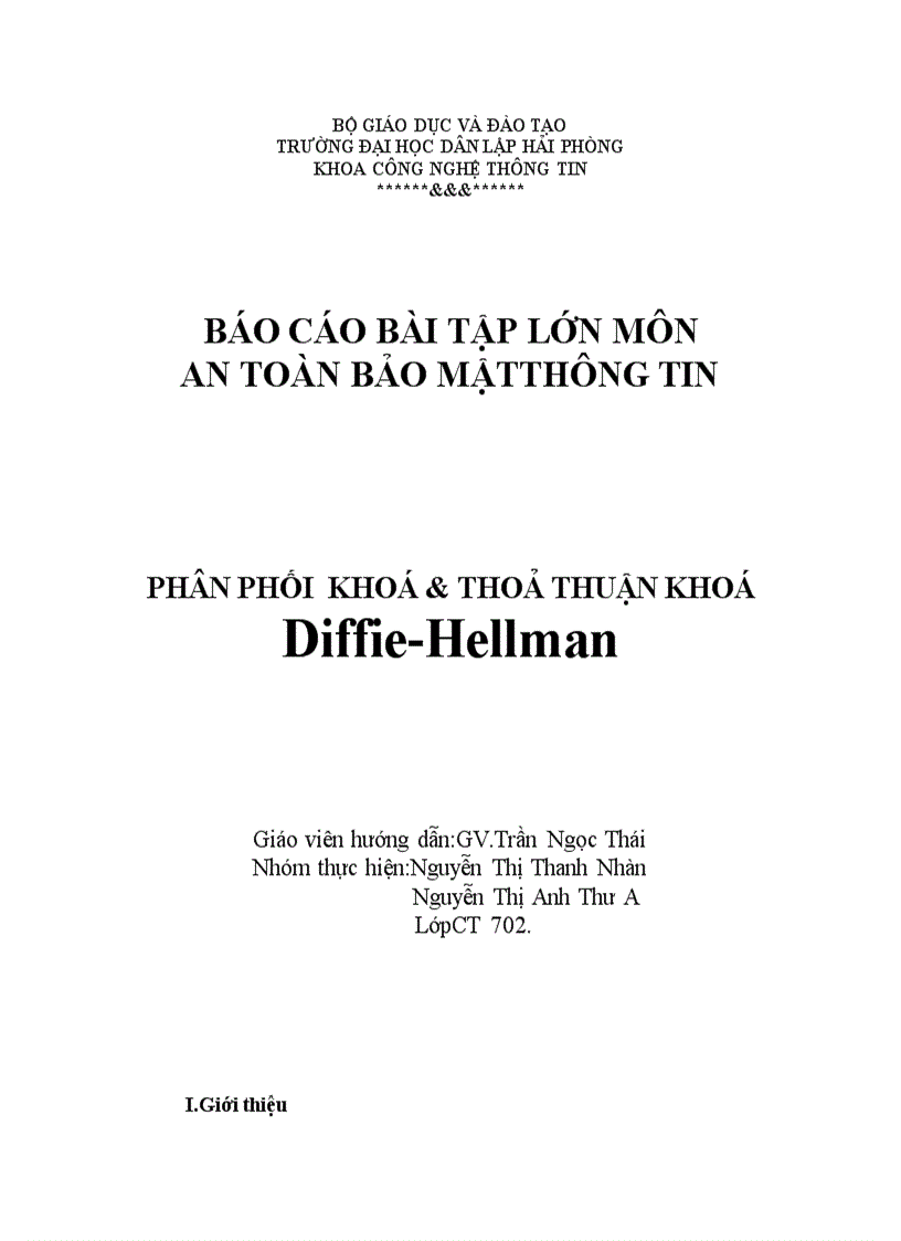 Phân phối khoá thoả thuận khoá Diffie Hellman