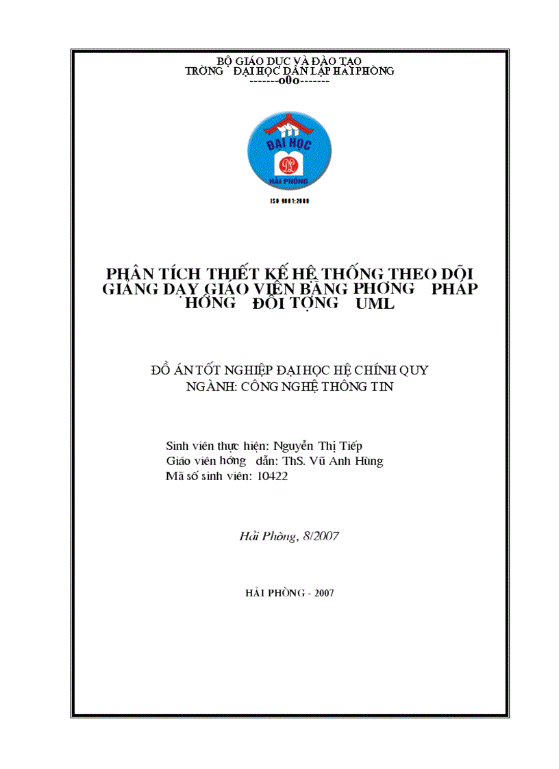 Phân tích thiết kế hệ thống theo dõi giảng dạy giáo viên bằng phương pháp hướng đối tượng uml