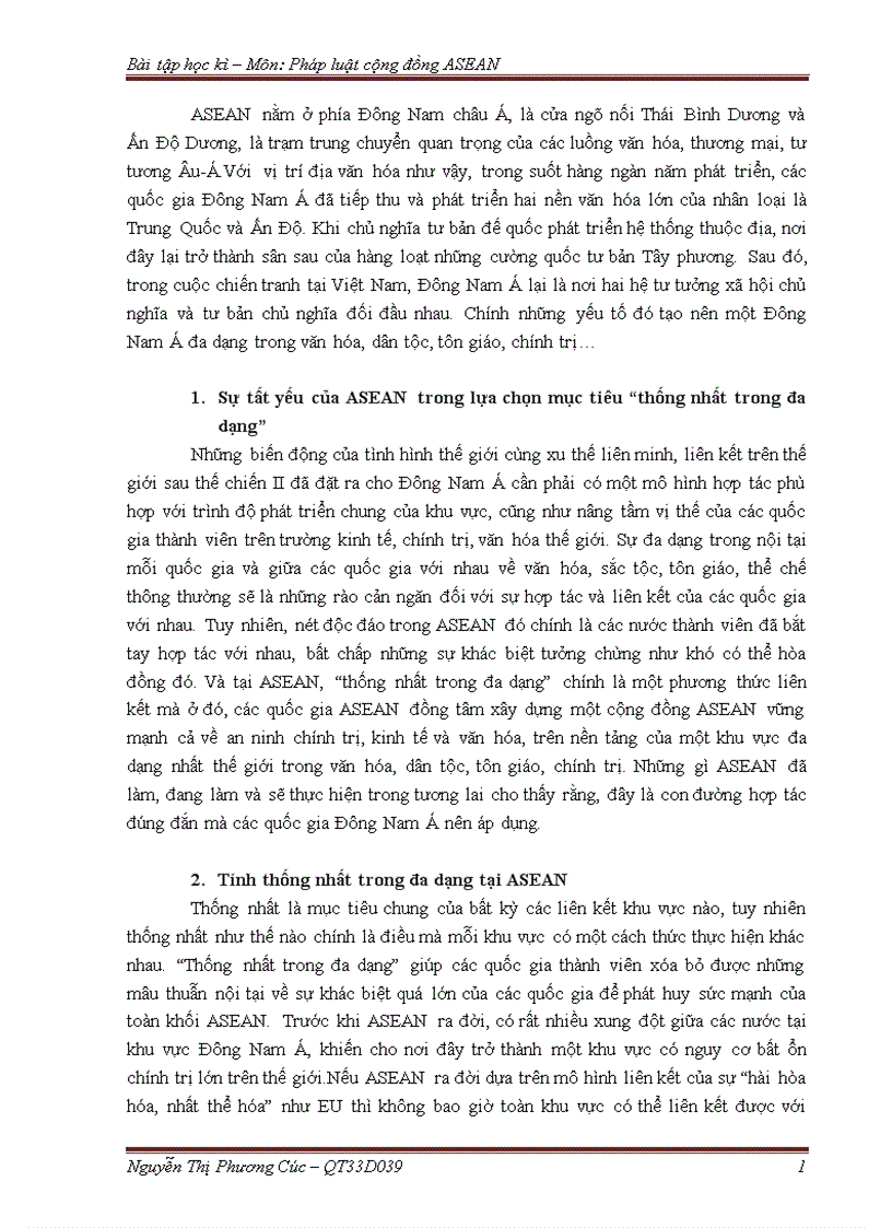 Bình luận tính thống nhất đa dạng của ASEAN