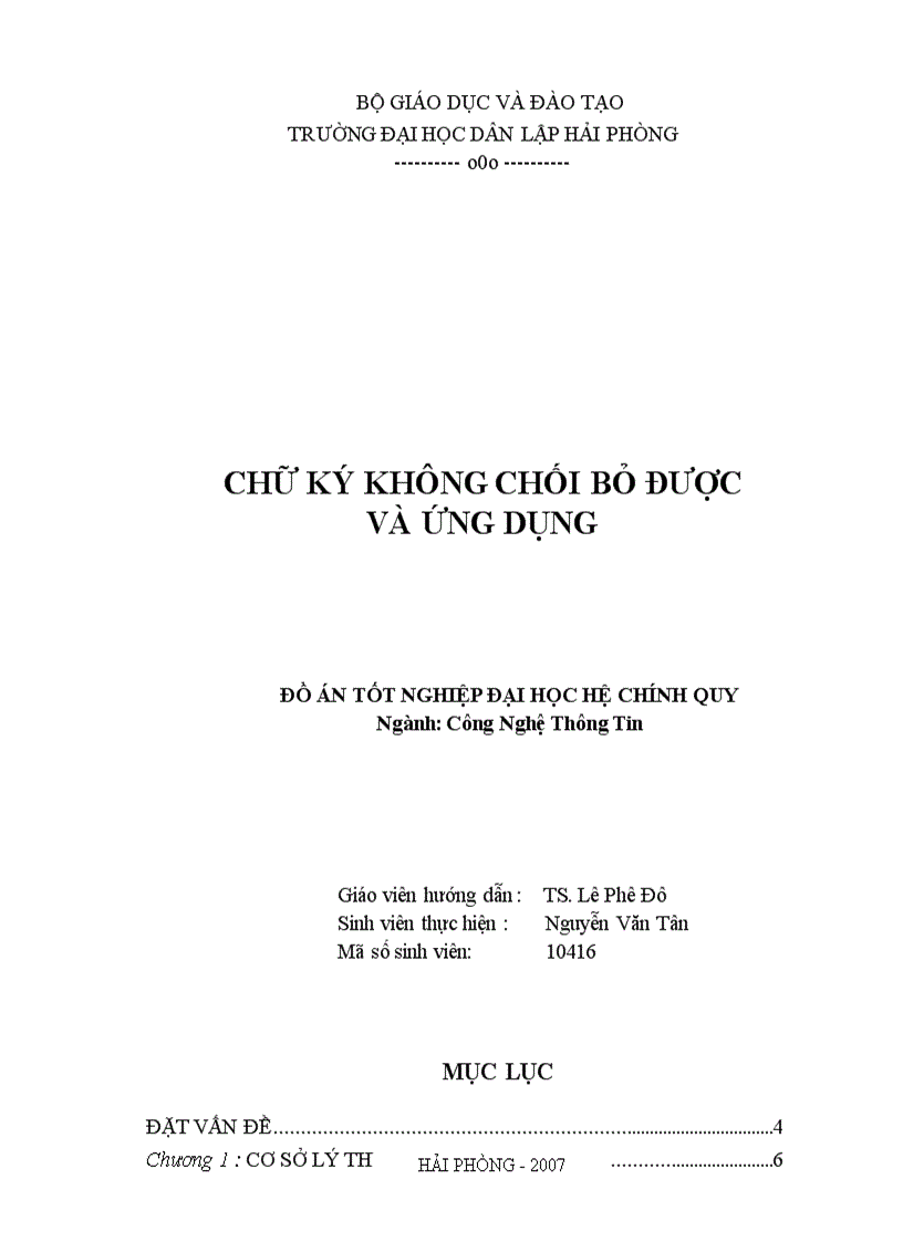 Các chữ ký không chối bỏ được và ứng dụng