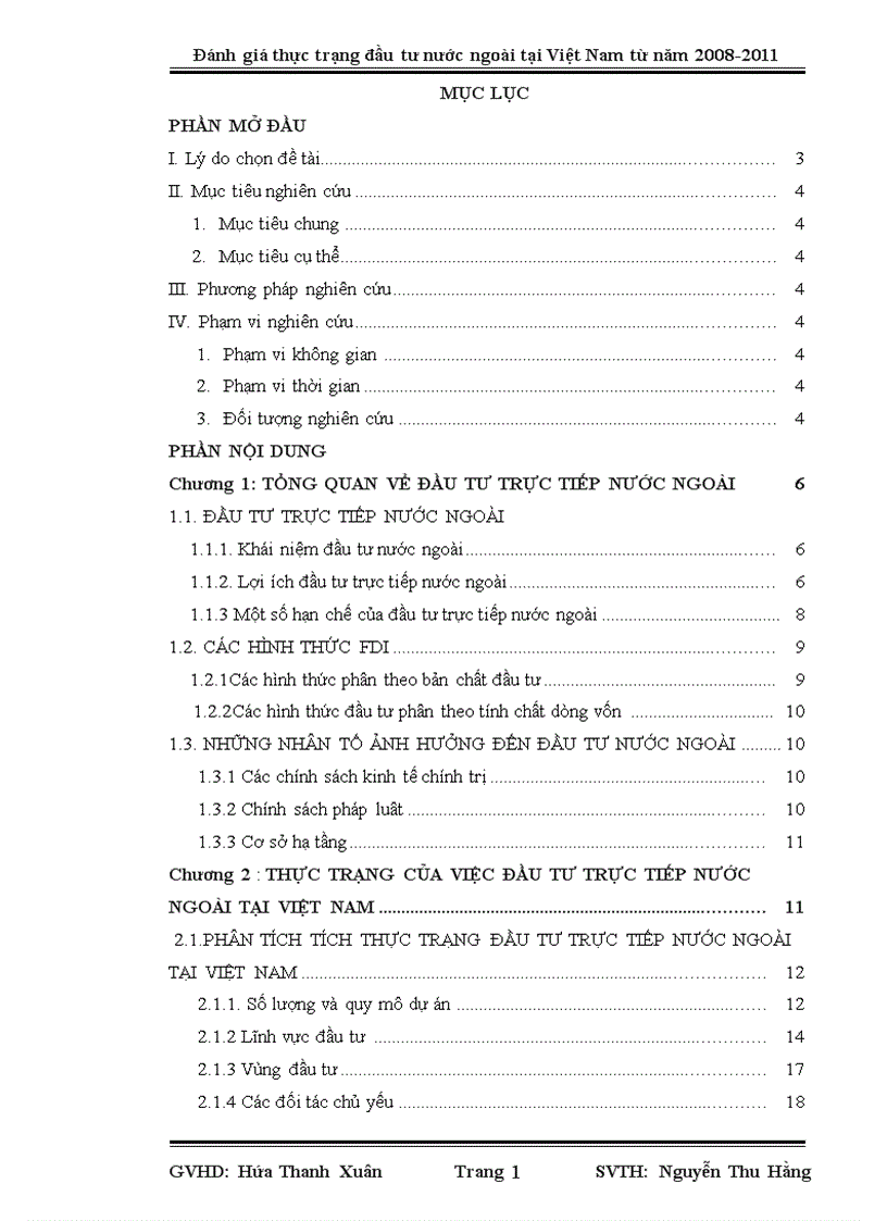 Đánh giá thực trạng đầu tư nước ngoài tại Việt Nam từ năm 2008 2011