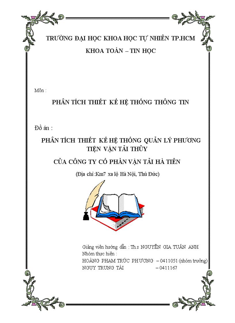 Phân tích thiết kế hệ thống quản lý phương tiện vận tải thủy của công ty cổ phần vận tải hà tiên