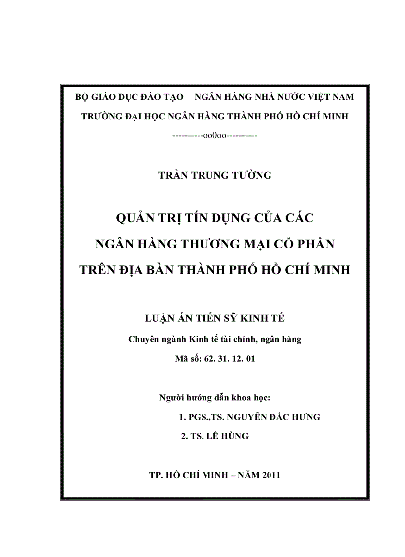 Quản trị tín dụng của các ngân hàng thương mại cổ phần trên địa bàn thành phố hồ chí minh