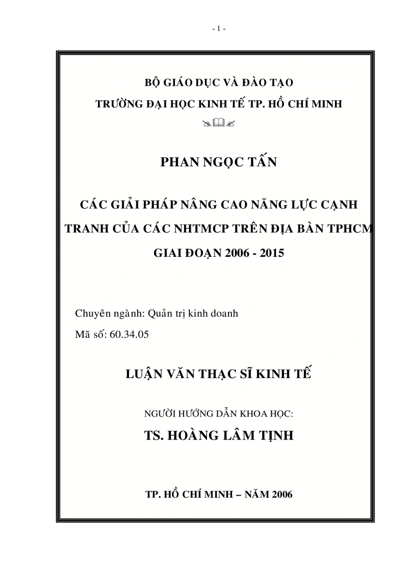 Các giải pháp nâng cao năng lực cạnh tranh của các ngân hàng thương mại cổ phần trên địa bàn tp hồ chí minh giai đoạn 2006 2015