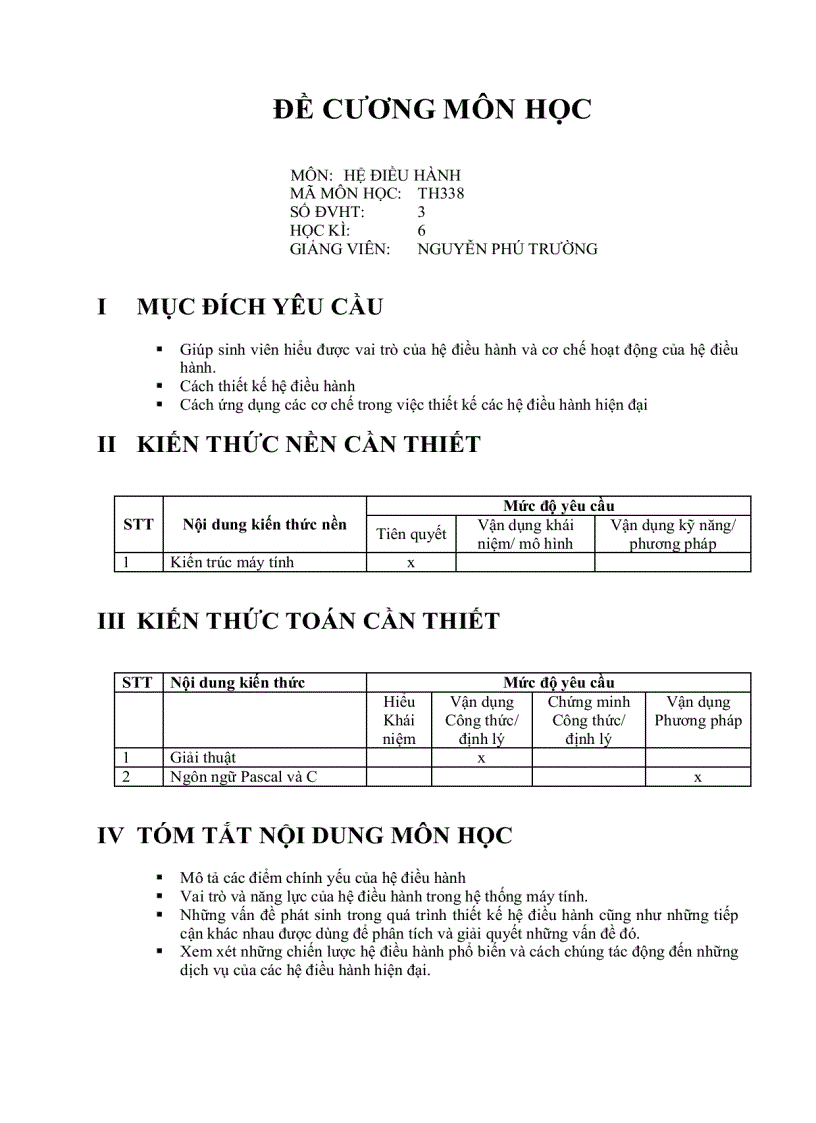 Đề cương môn Hệ điều hành