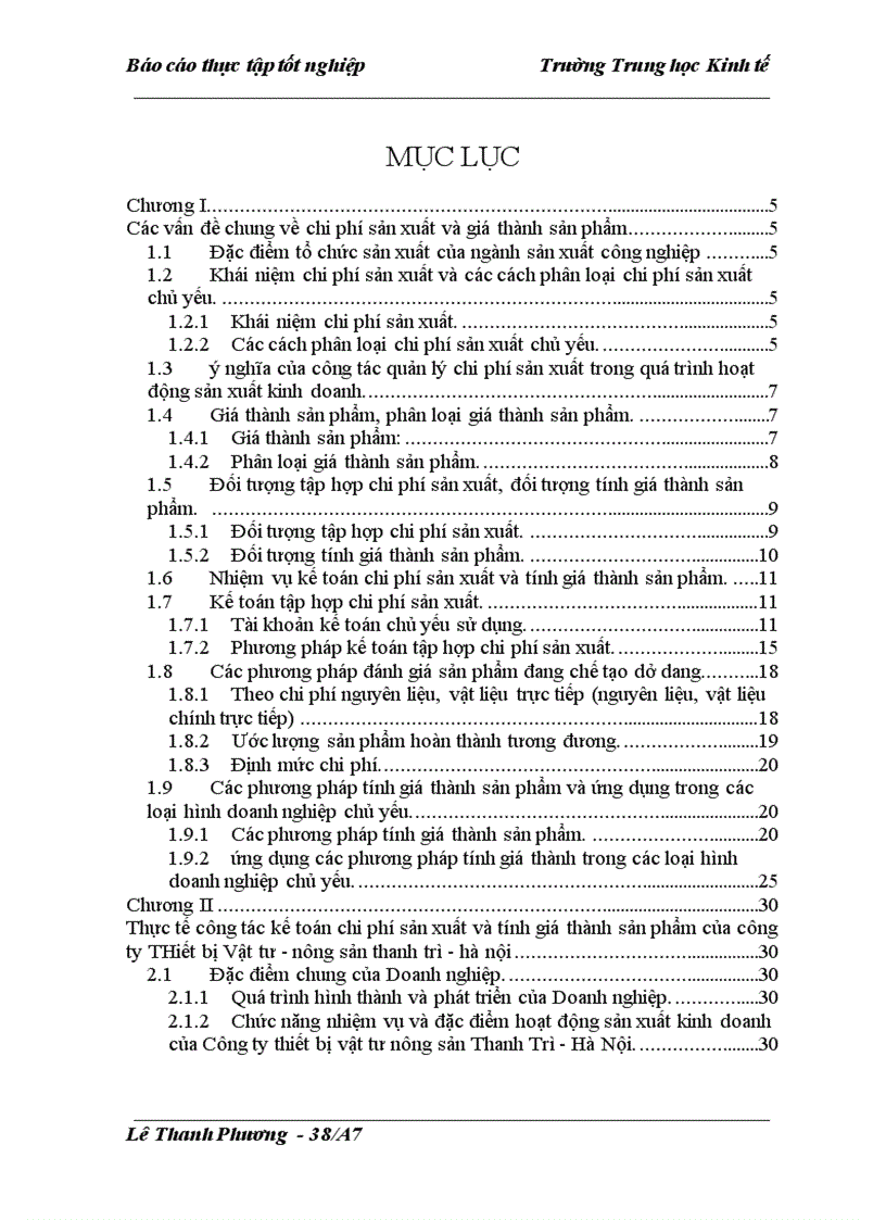 Thực tế công tác kế toán chi phí sản xuất và tính giá thành sản phẩm của công ty thiết bị vật tư nông sản thanh trì hà nội