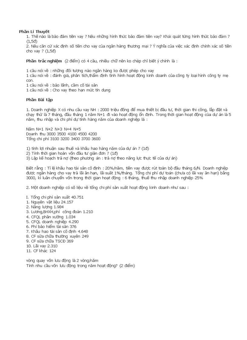 Đề thi tín dụng Vietinbank