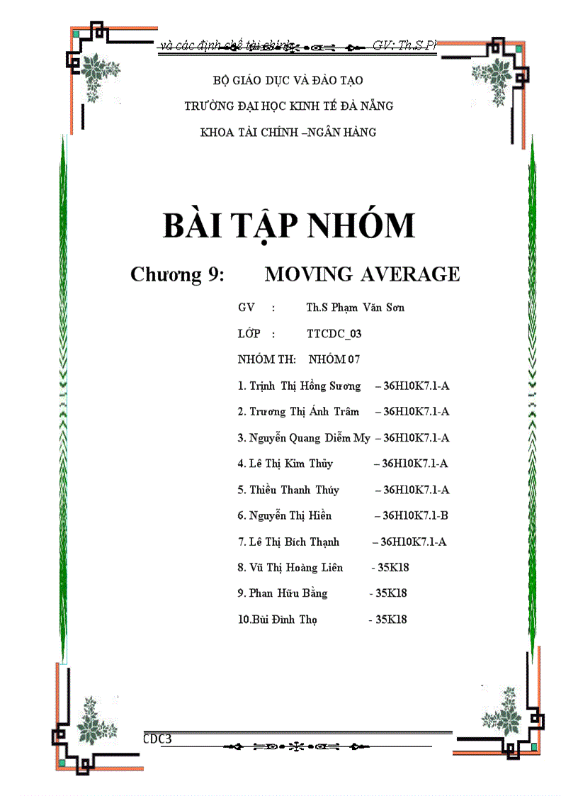 Bài tập môn Thị trường và các định chế tài chính Moving Average