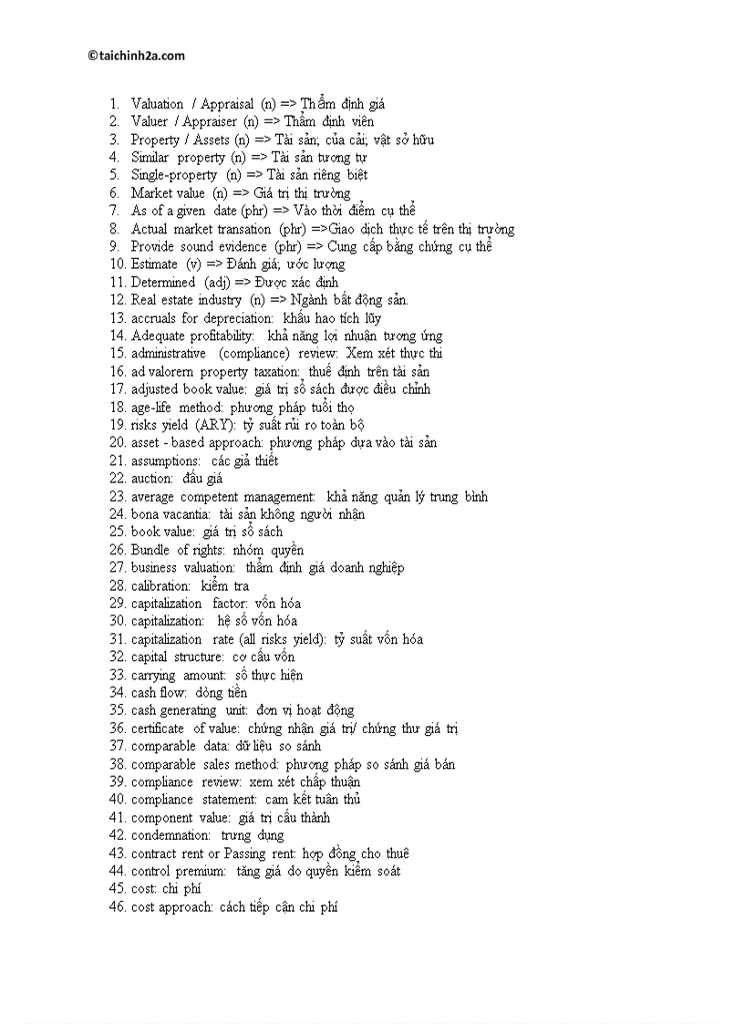Tự vựng tiếng anh chuyên ngành tài chính ngân hành định giá