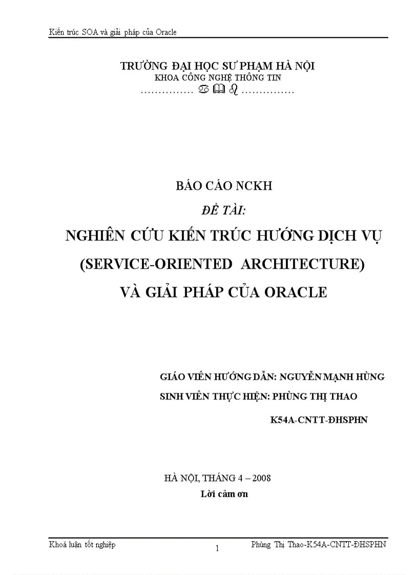 Nghiên cứu kiến trúc hướng dịch vụ service oriented architecture và giải pháp của oracle