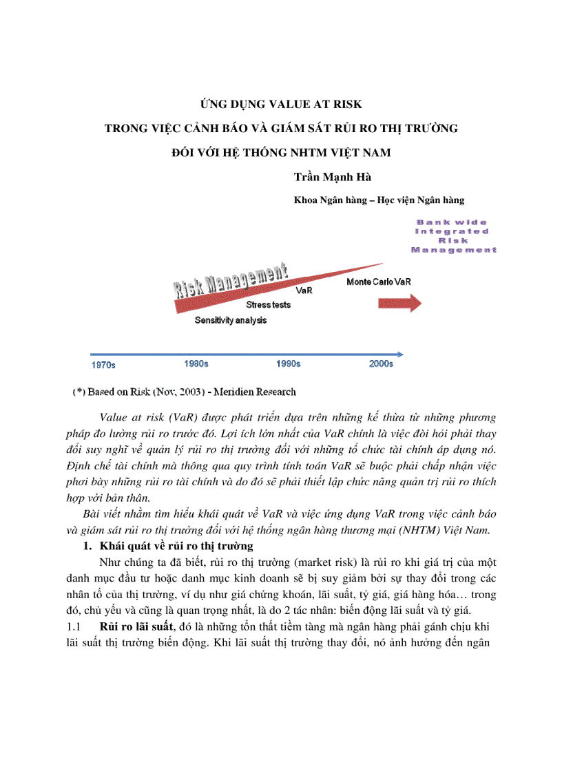 Ứng dụng value at risk trong việc cảnh báo và giám sát rủi ro thị trường đối với hệ thống nhtm việt nam