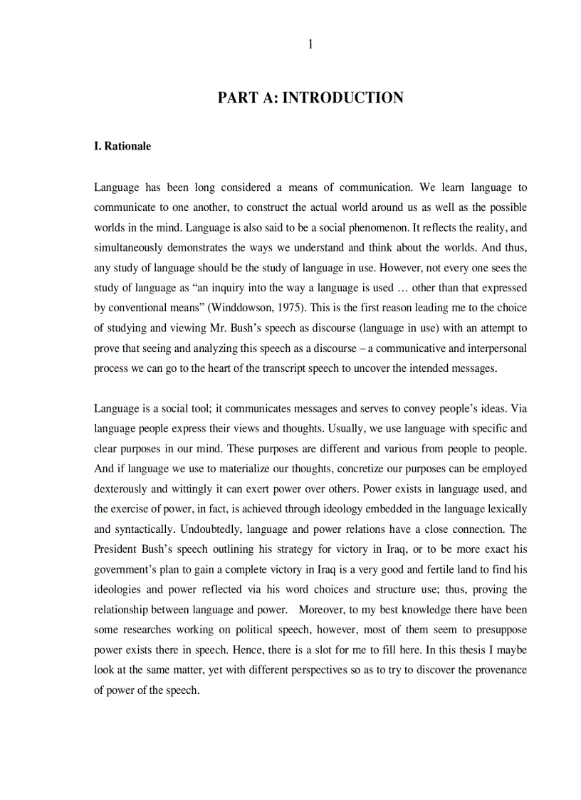 A Critical discourse analysis of President Bush s speech outlining Strategy for Victory in Iraq