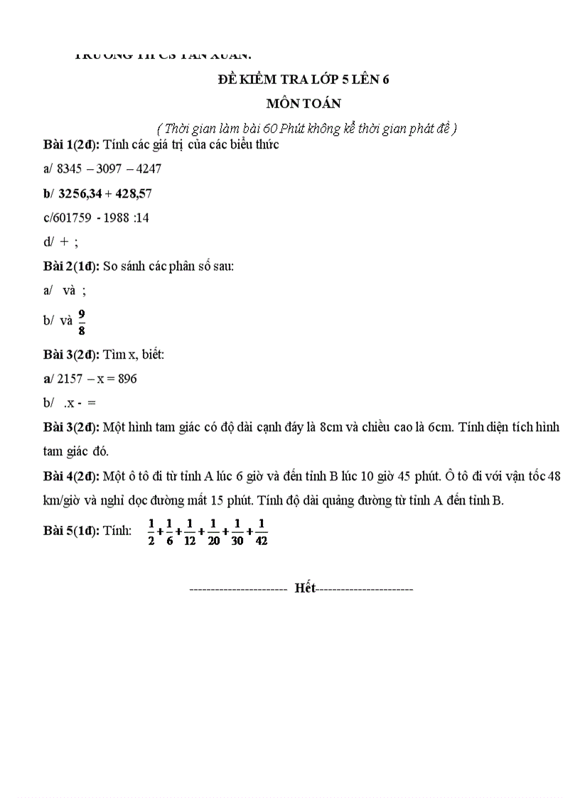 Đề thi toán học lớp 6