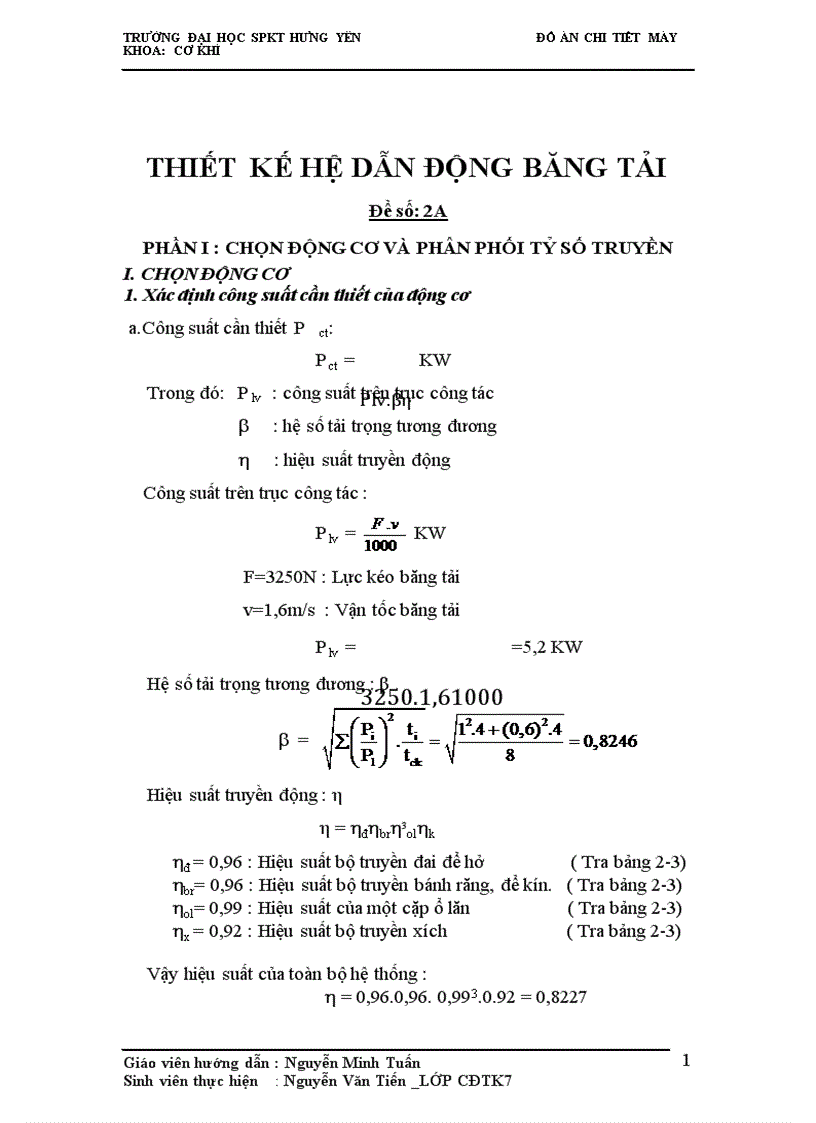 Đồ án chi tiết máy thiết kế hệ dẫn động băng tải word