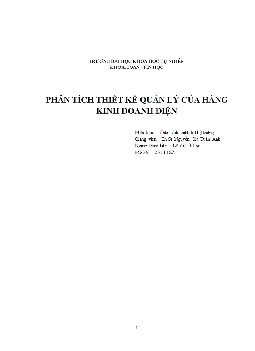 Phân tích thiết kế quản lý của hàng kinh doanh điện