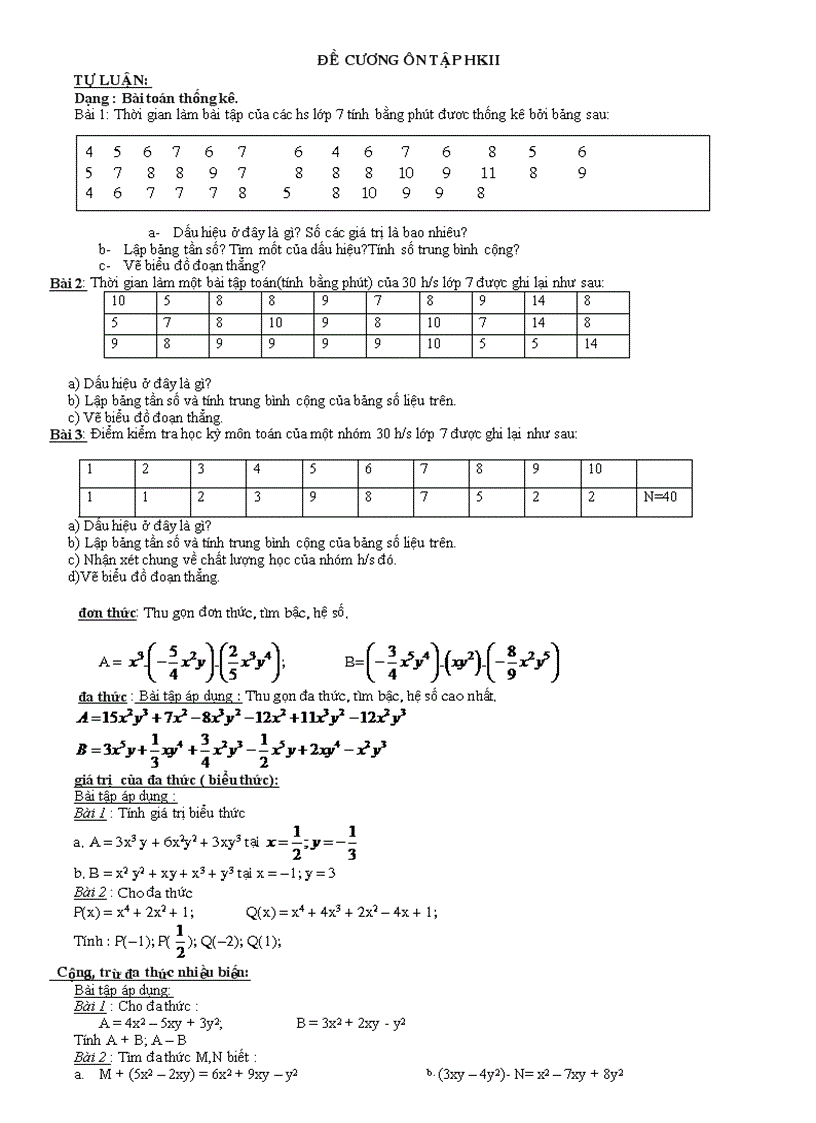 Ôn tập lớp 7 hkii