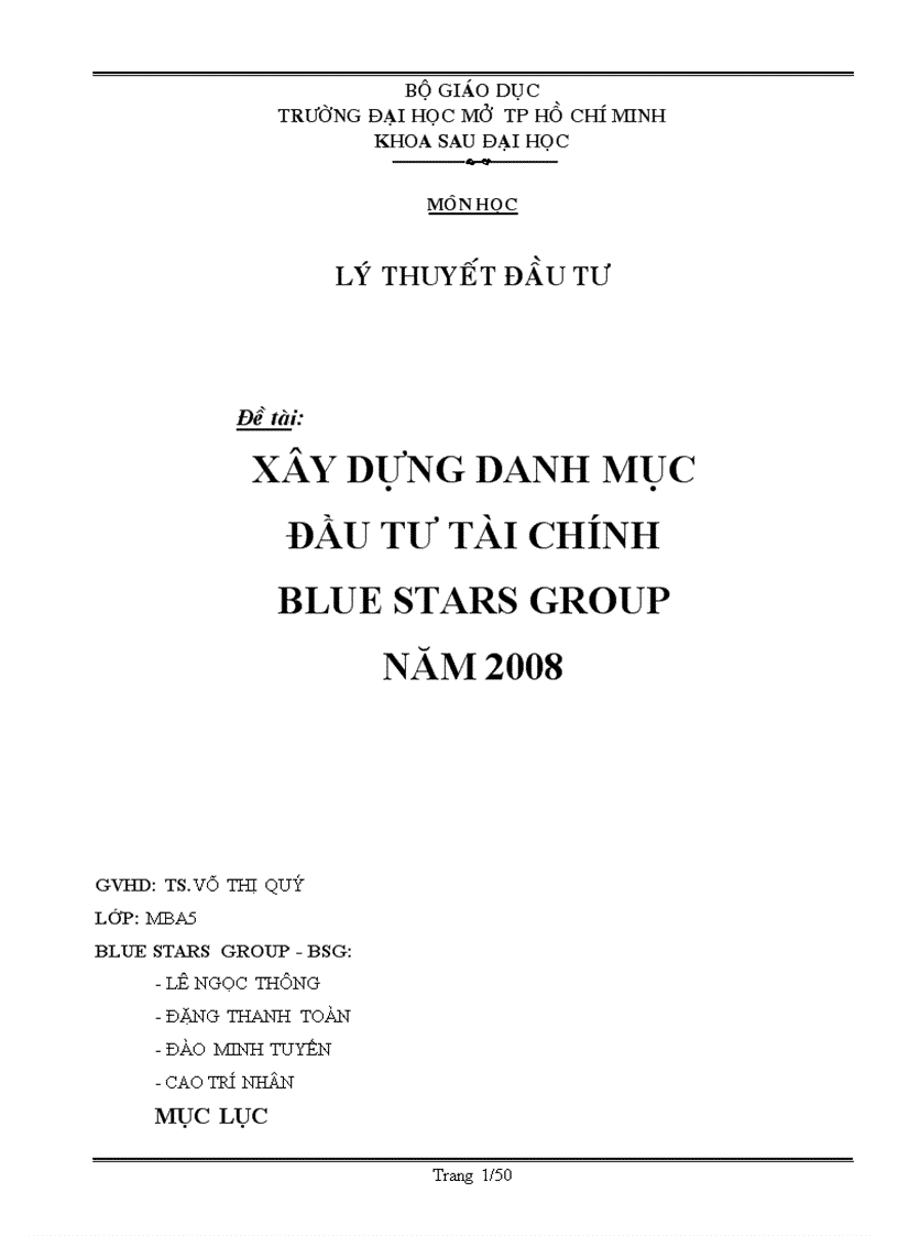 Xây dựng danh mục đầu tư tài chính blue stars group năm 2008