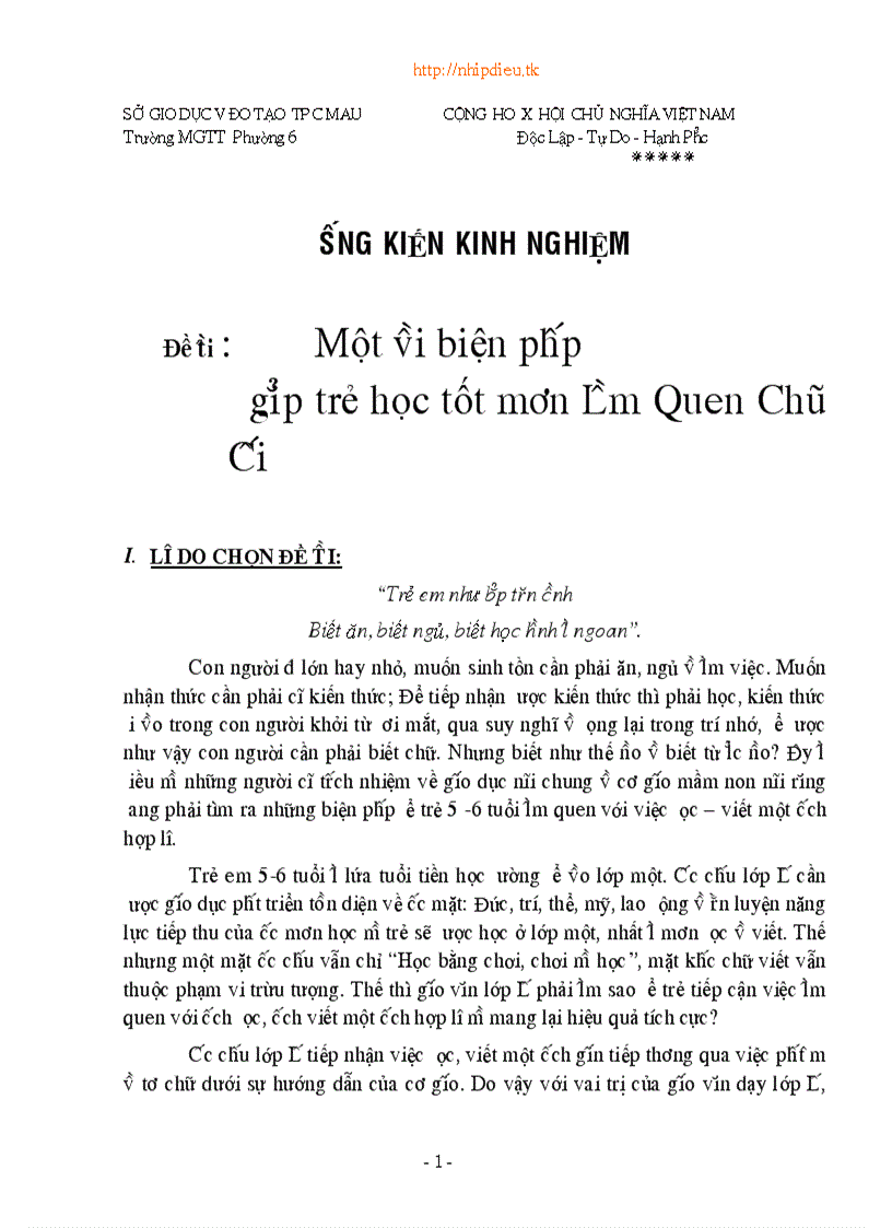 Một vài biện pháp giúp trẻ học tốt môn Làm Quen Chữ Cái