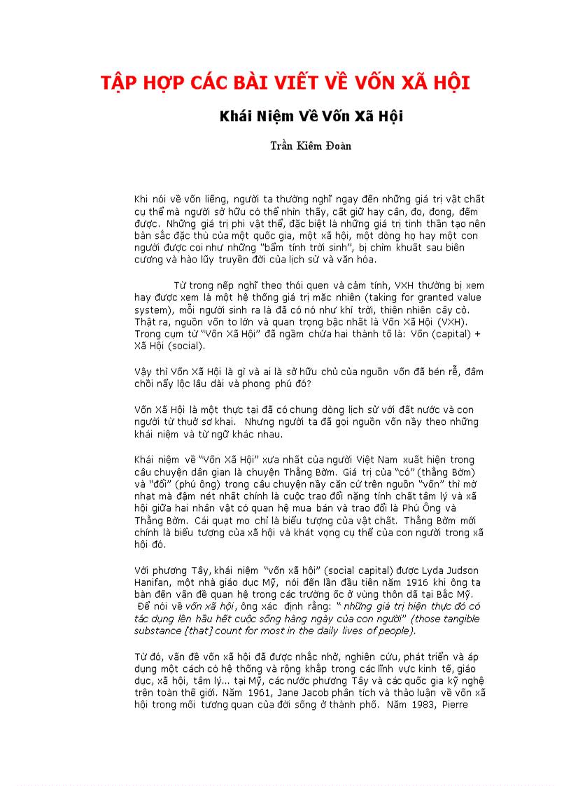 Tổng quan về vốn xã hội tập hợp các bài viết về vốn xã hội ở Việt Nam những năm gần đây