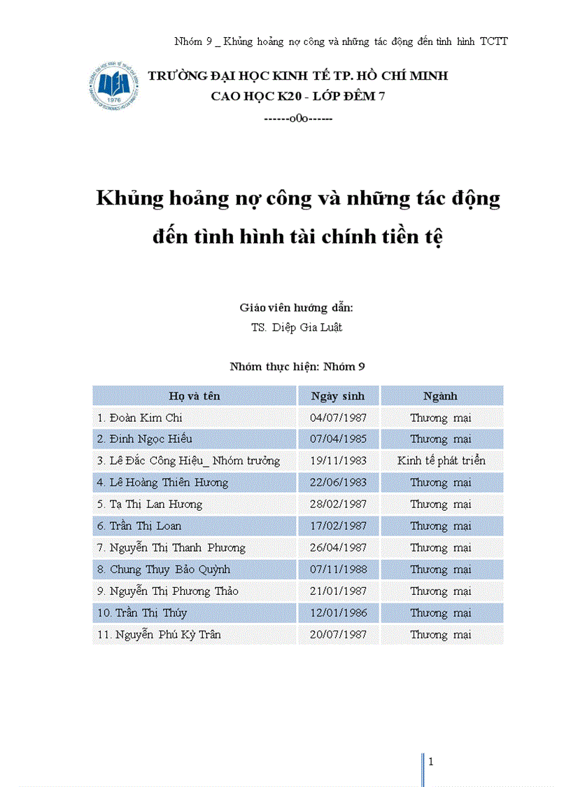 Khủng hoảng nợ công và những tác động đến tình hình tài chính tiền tệ