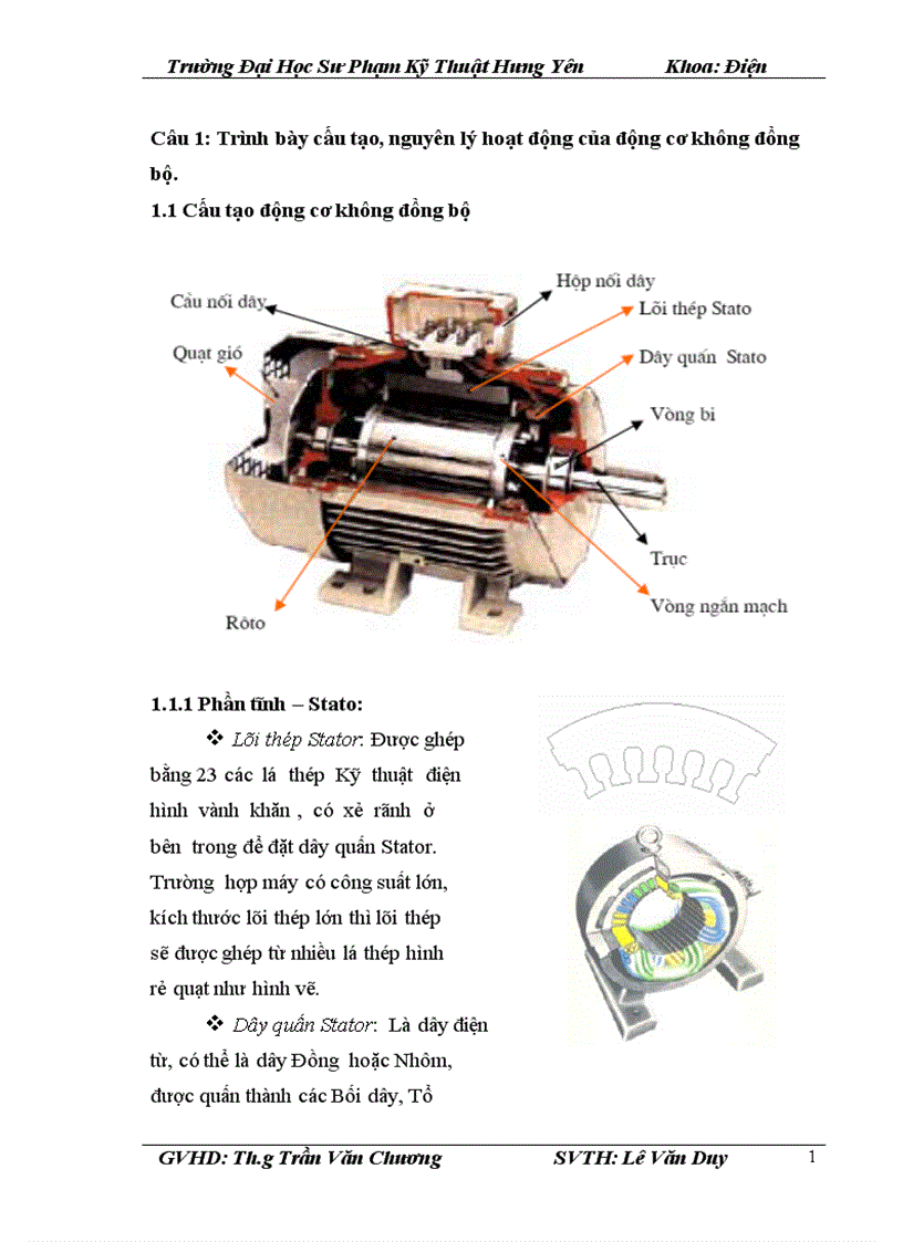 Trình bày cấu tạo nguyên lý hoạt động của động cơ không đồng bộ