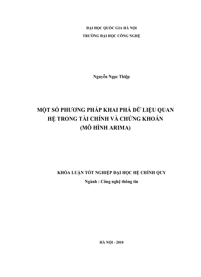 Một số phương pháp khai phá dữ liệu quan hệ trong tài chính và chứng khoán mô hình arima