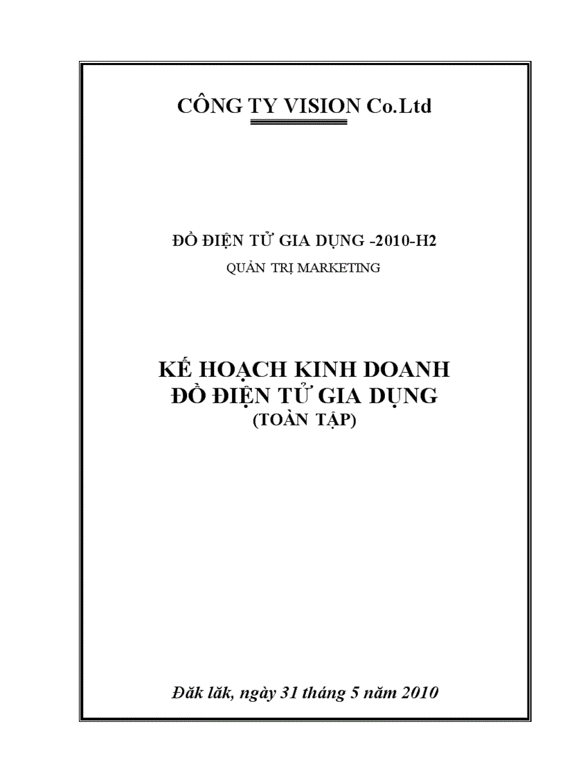 Kế hoạch kinh doanh đồ điện tử gia dụng