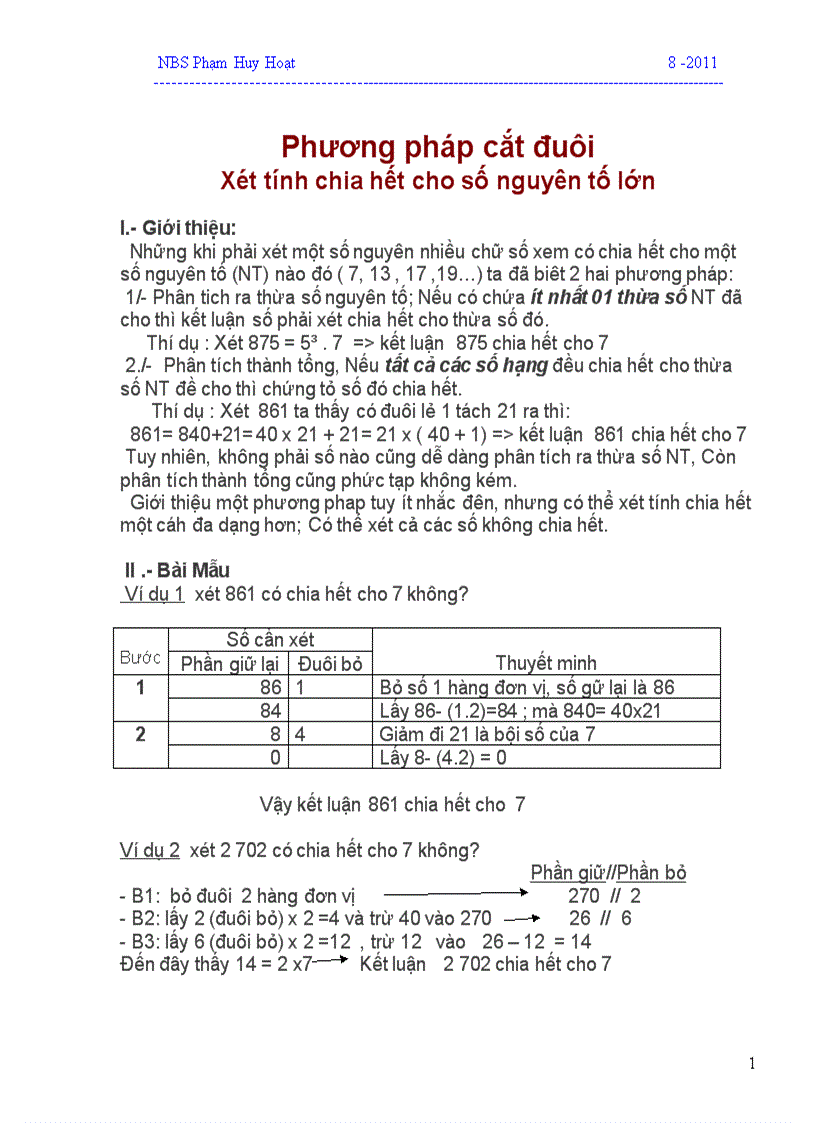 Thuật toán cắt đuôi tìm số chia hết