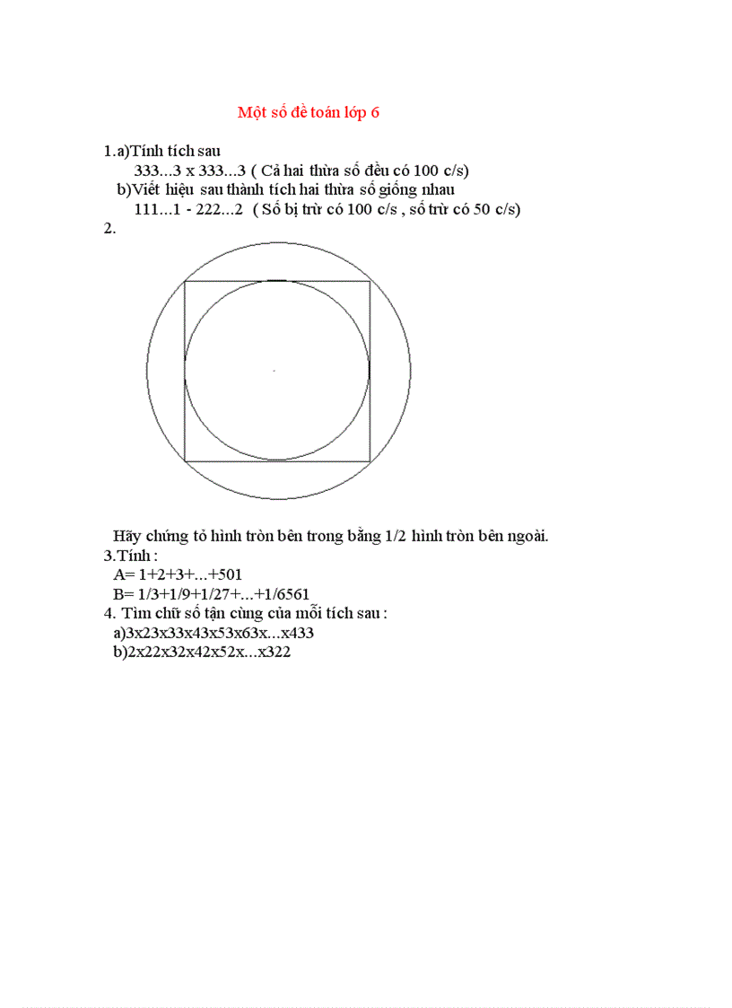Một số bài toán lớp 6