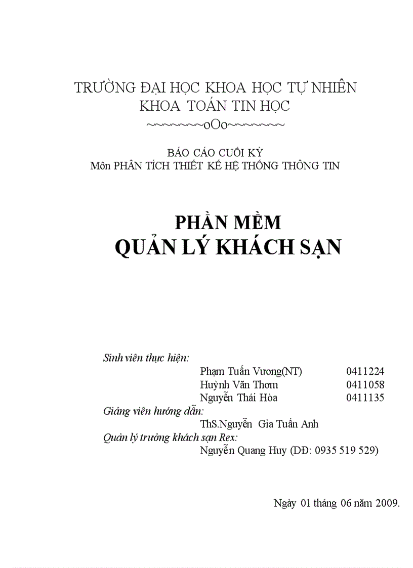 Phần mềm quản lý khách sạn