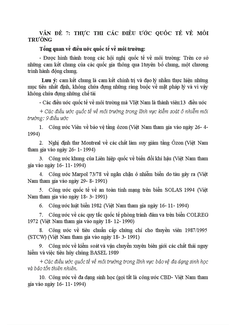Thực thi các điều ước quốc tế về môi trường