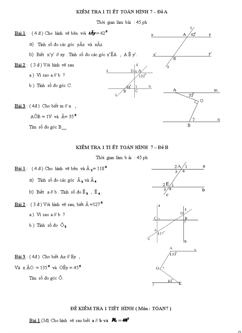 Ôn tập chương 1 hình học lớp 7