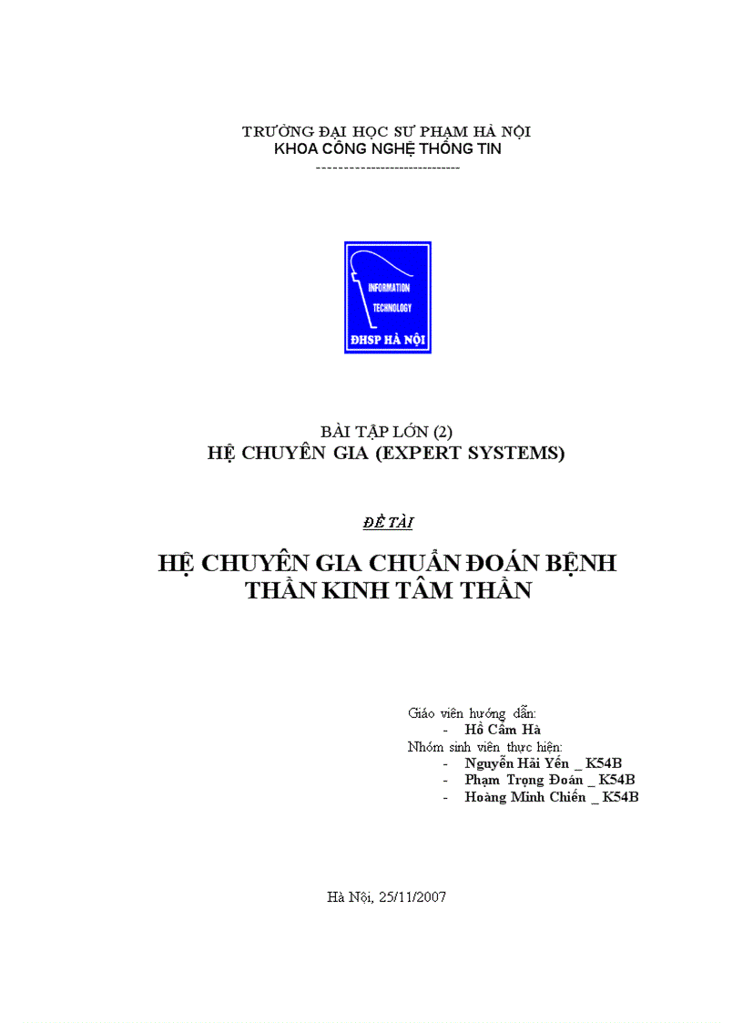 Hệ chuyên gia chuẩn đoán bệnh thần kinh tâm thần