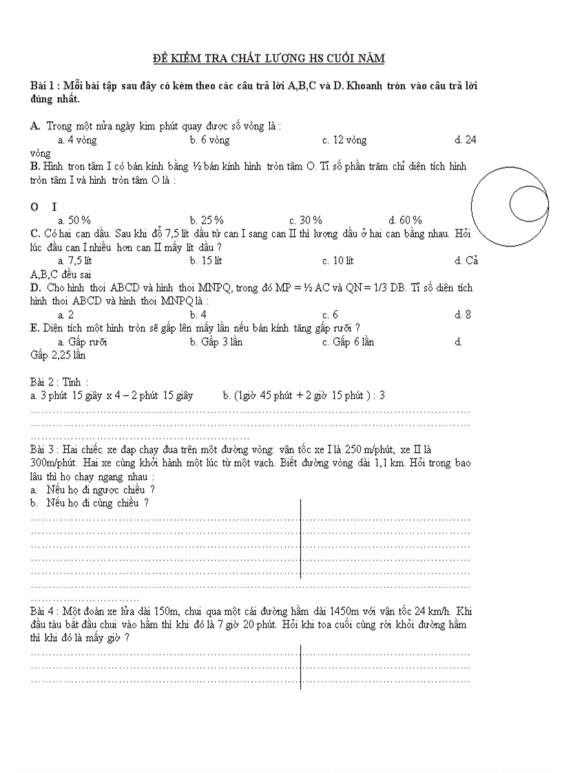 Đề kiểm tra chất lượng hs cuối năm