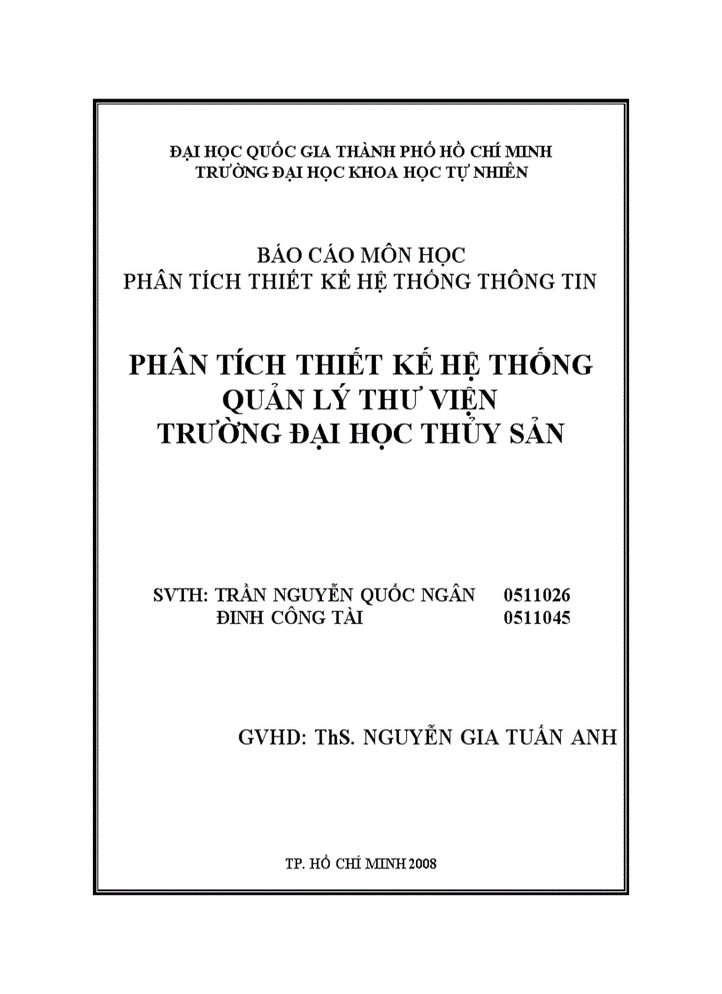Phân tích thiết kế hệ thống quản lý thư viện trường đại học thủy sản
