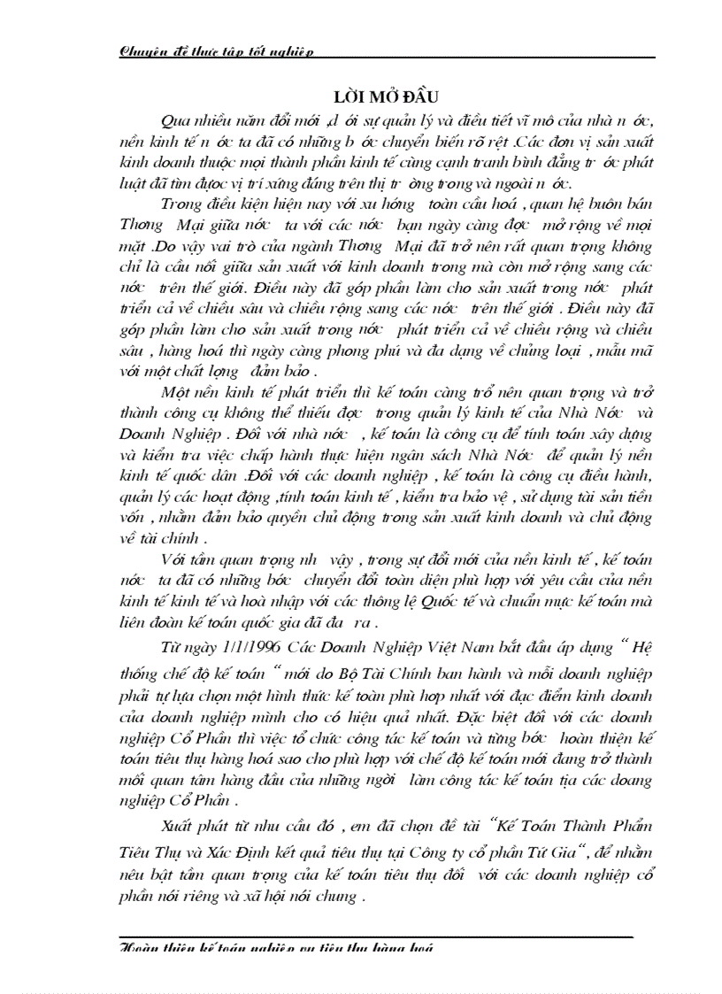 Luận văn Kế toán nghiệp vụ tiêu thụ hàng hóa