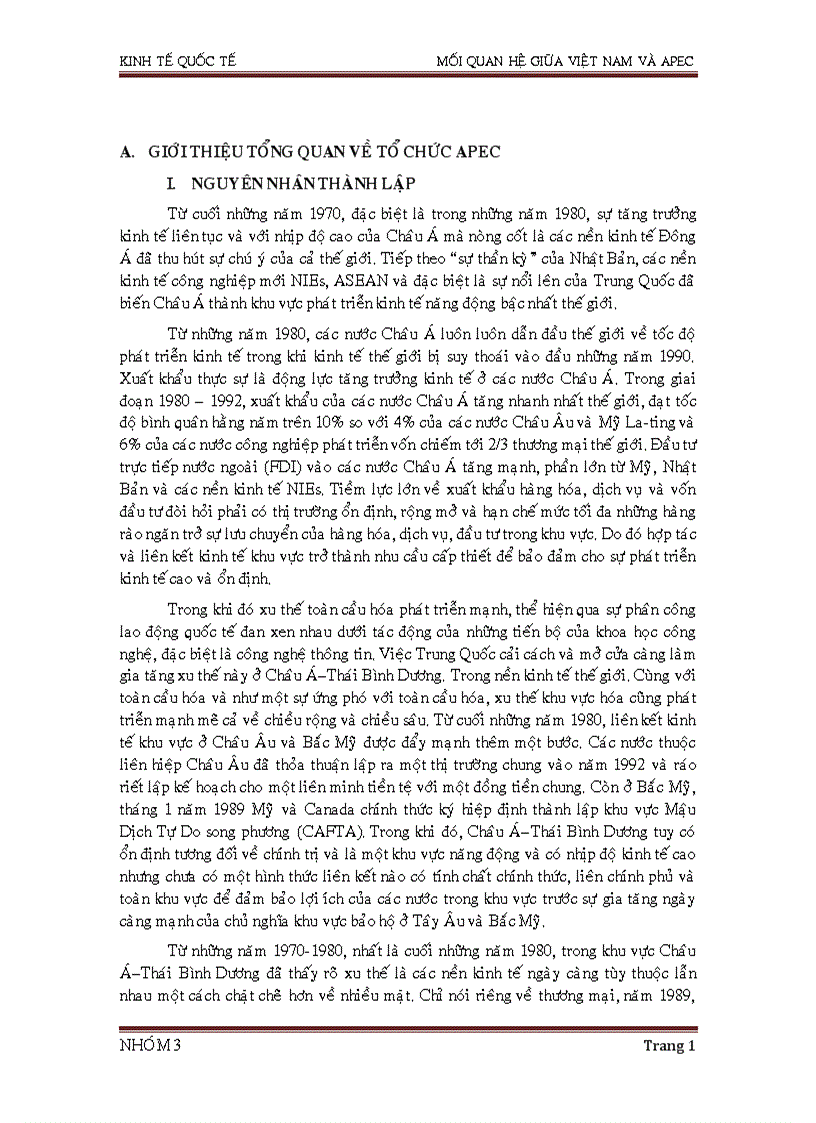 Kinh tế quốc tê Mối quan hệ của Việt Nam với APEC