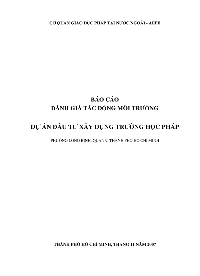 Đánh giá tác động môi trường dự án xây dựng trường học pháp phường Long Bình Q9 Tp Hồ Chí Minh