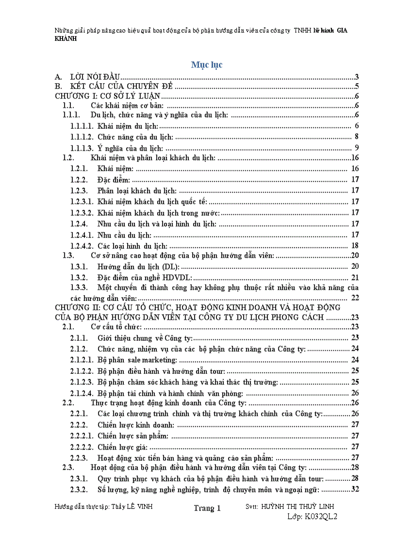 Những giải pháp nâng cao hiệu quả hoạt động của bộ phận hướng dẫn viên của công ty TNHH lữ hành GIA KHÁNH
