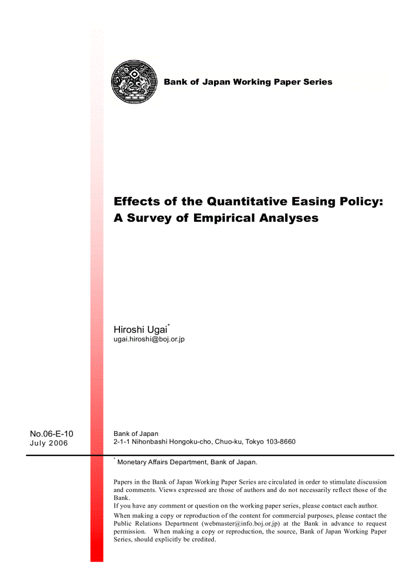 Effects of the Quantitative Easing Policy A Survey of Empirical Analyses Ảnh hưởng của chính sách nới lỏng định lượng Điều tra phân tích thực nghiệm