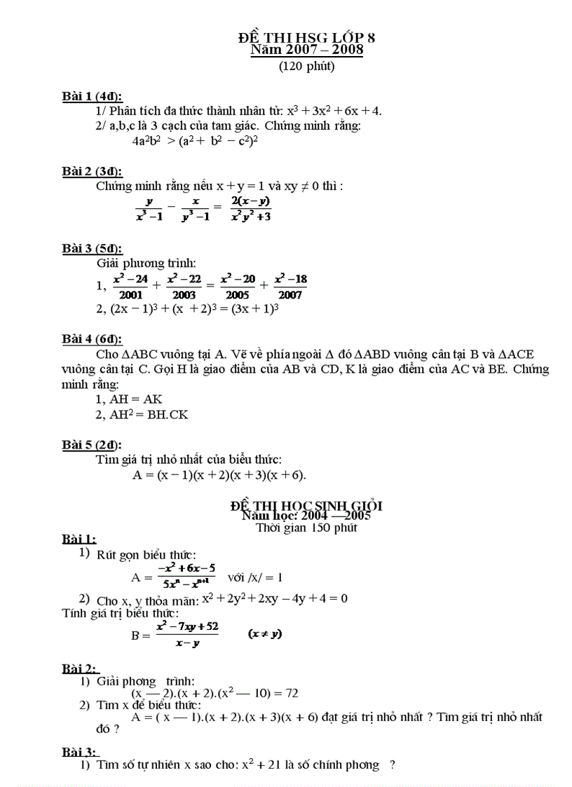 Đề thi hsg lớp 8 Năm 2007 2008 MÔN TOÁN