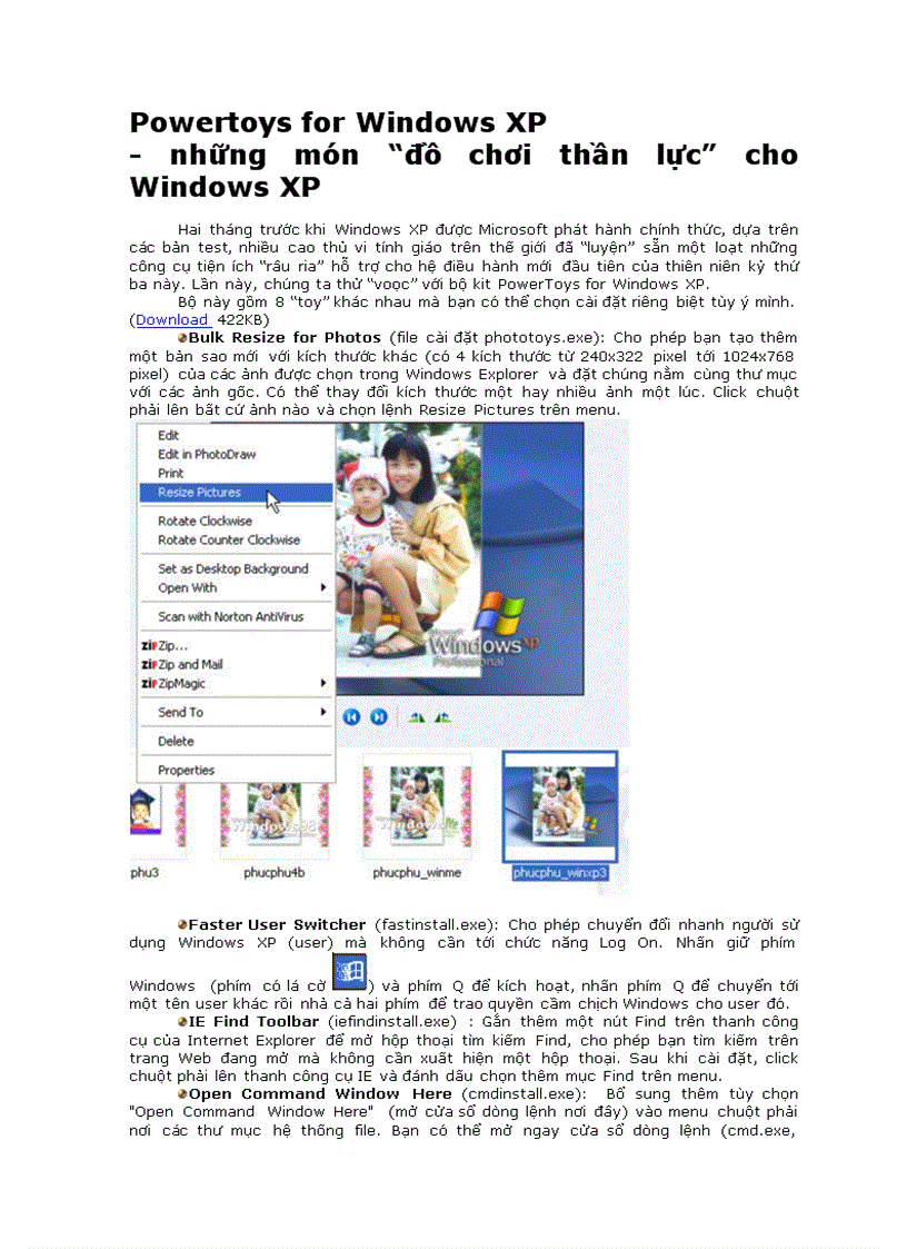 Powertoys for Windows XP những món đồ chơi thần lực cho Windows XP