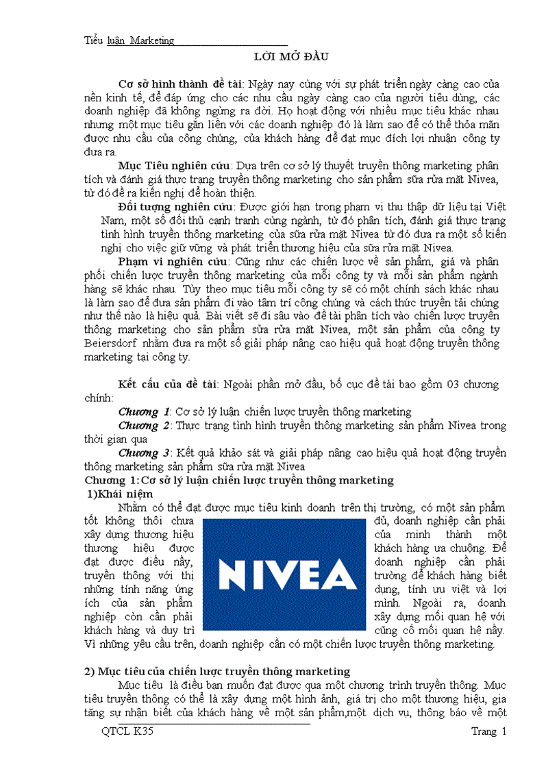 Tiểu luận Marketing công ti Nivea