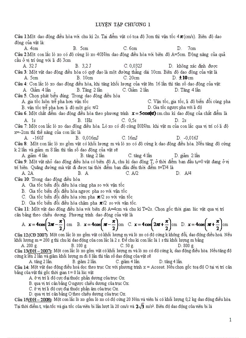 Luyện tập chương 1 dao động cơ học