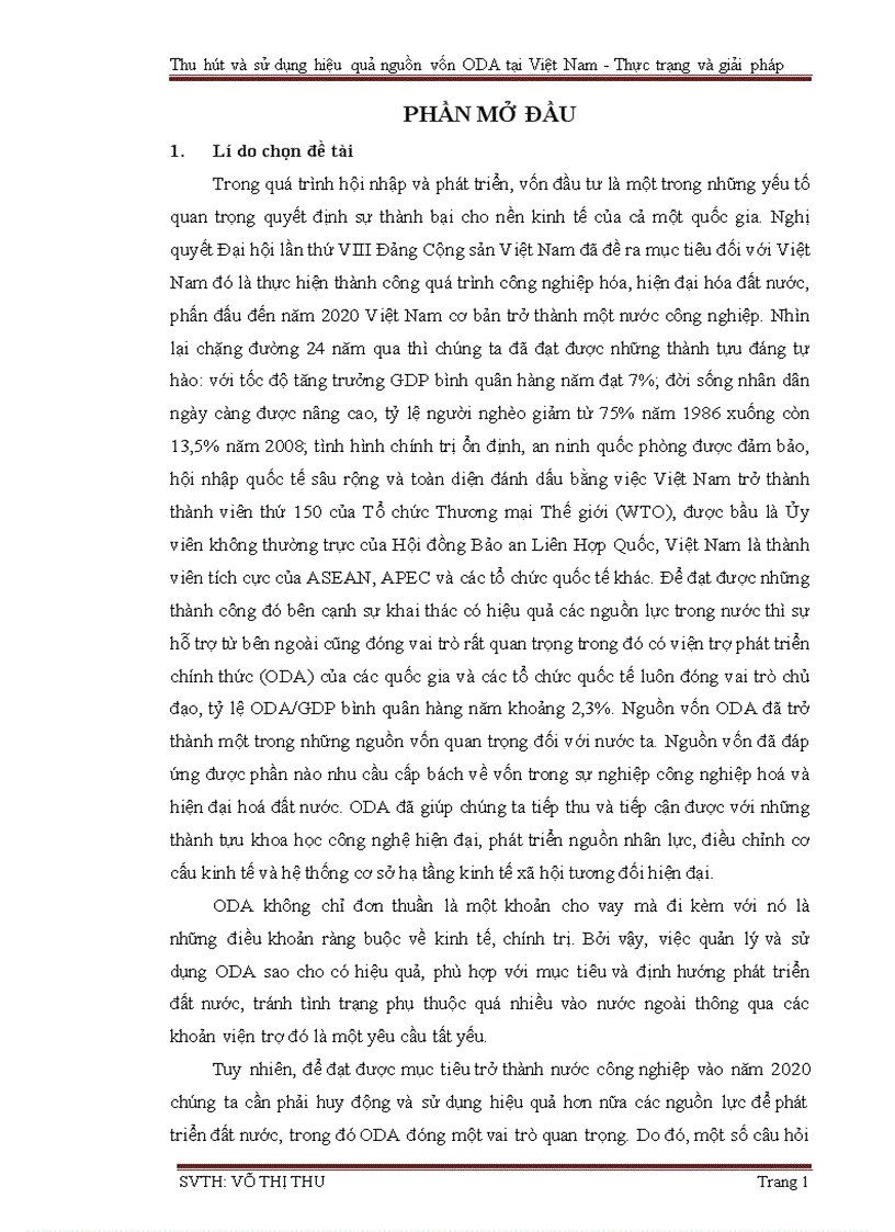 Thu hút và sử dụng hiệu quả nguồn vốn ODA tại Việt Nam Thực trạng và giải pháp