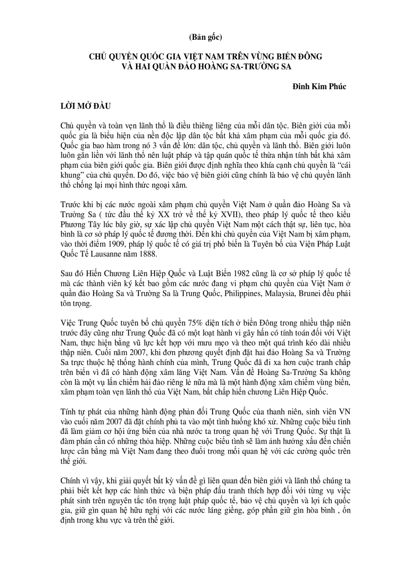 Bài viết Chủ quyền quốc gia Việt Nam trên vùng biển đông và 2 quần đảo Hoàng Sa Trường Sa